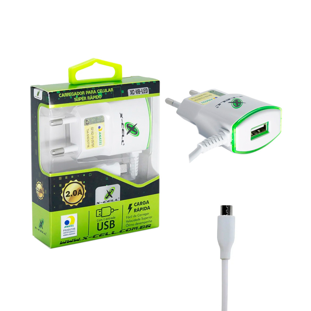 Carregador de Celular de Parede Micro USB XC-V8-LED-2.4 X-Cell