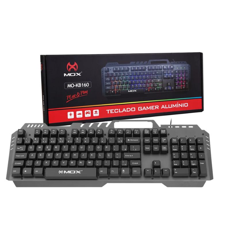 Teclado Mox USB Gamer Alumínio LED C/Fio KB160 