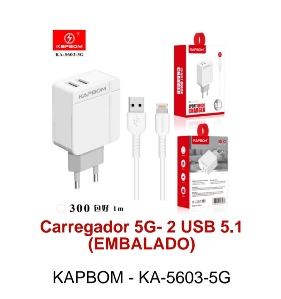 Carregador 5G - USB 5.1 (Embalado)  KABOM - KA-5603-5G