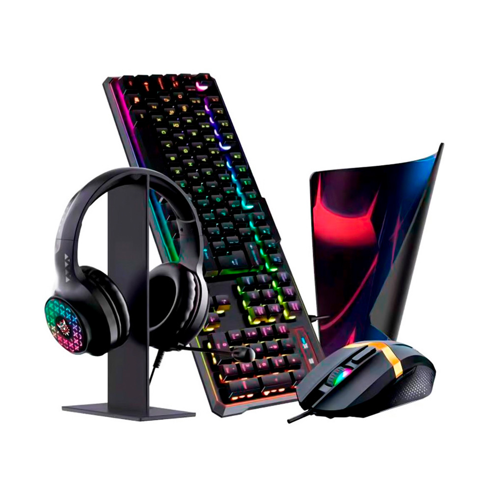 Kit Gamer 5 em 1 Onikuma com Headset com Suporte + Teclado + Mouse + MousePad, Preto - X7PRO