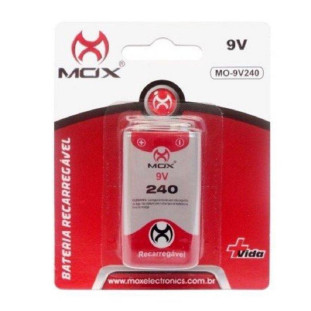 Bateria Mox Recarregável 9V 240Mah Cartela C/1 Unidade MO-9V240